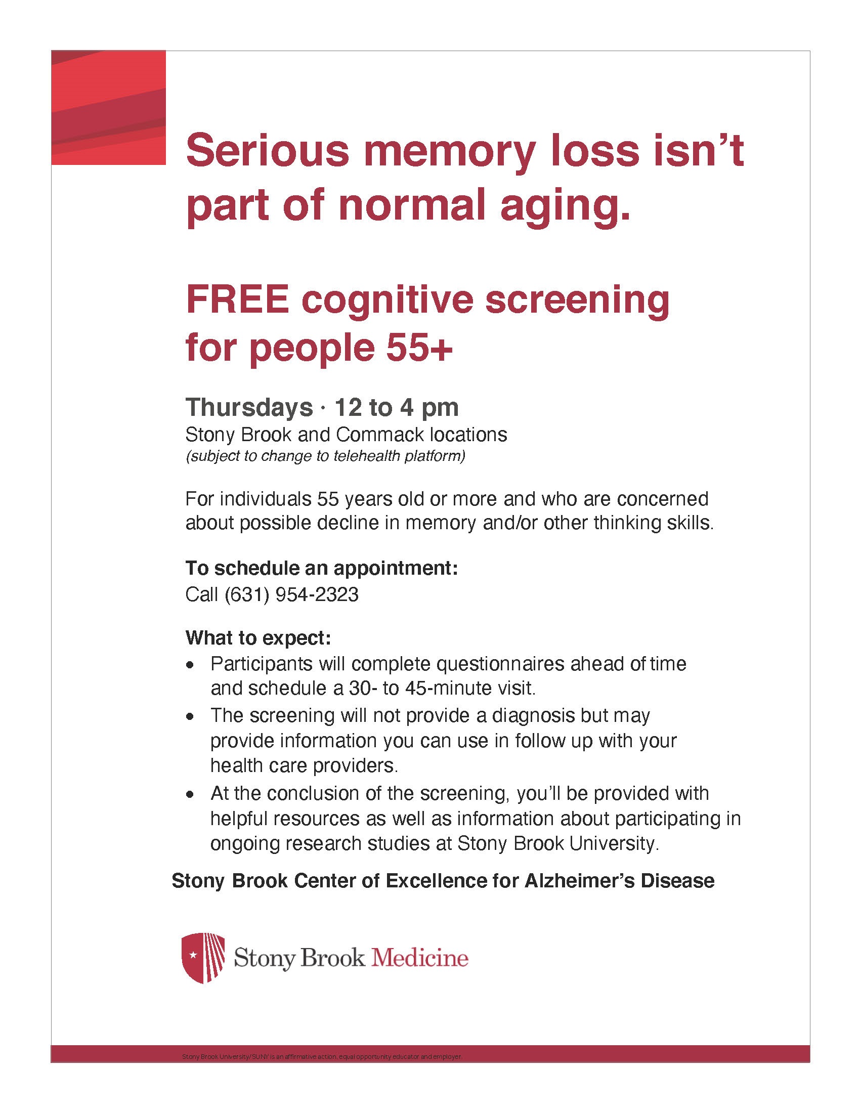 Free Cognitive Screening for Long Islanders age 55 or older
